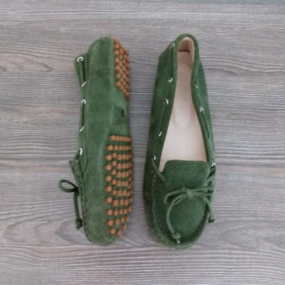 J. Jill Genuine Suede Leather Dark Olive Green Driving Moccasins Mocs Shoes 9.5